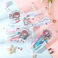 Trousse à crayons transparente B6 mignonne en PP, grande capacité, motif dessin animé, pour fournitures scolaires, porte-reçus pour élèves du primaire