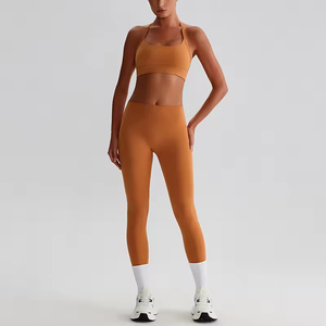 Tái Chế Polyester Thể Thao Tập Thể Dục Thiết Lập Cổ Treo Nâng Mông Giảm Bụng Chải Vải Trần Thoáng Khí Yoga Bộ - Product Image 5