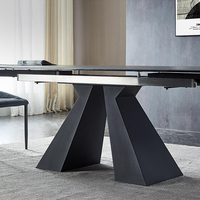 Table à manger extensible en pierre frittée de style moderne du milieu du siècle, pieds en métal, design écologique, assemblée pour 8 personnes, maison, bureau, hôtel