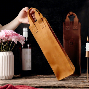 Porta Vino de Cuero Genuino de Diseño, Bolsa de Vino de Cuero de Lujo para una Sola Botella, para Regalo de Cumpleaños o Festividades LEB-0070 - Product Image 1