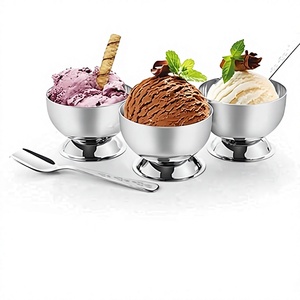 Bols à glace en acier inoxydable avec cuillère, design moderne, compatibles lave-vaisselle, vaisselle de service pour fêtes - Product Image 1