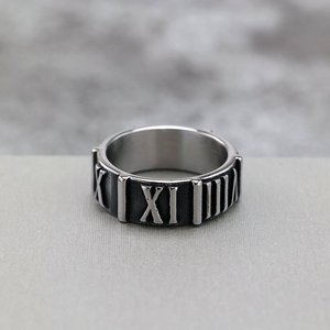 Anillo yunnique Vintage de acero inoxidable para hombre, patrón en relieve de números romanos, joyería geométrica Retro, regalo - Product Image 4