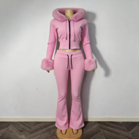 Ensemble 2 pièces pour femme : sweat à capuche et pantalon de survêtement en coton 360g avec col en fourrure, survêtement d'hiver personnalisé avec logo en strass, idéal pour les grandes tailles