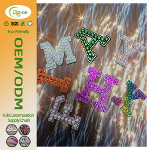 High Density Iron On Patches Multi-Color <b>Rhinestone</b> Pearl Alphabet Embroidery Patches for Hat <b>Jacket</b> - Product Image 1