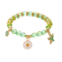 Bracelets de charme élastiques tendance en perles de verre à facettes colorées, motif marguerite et étoile de mer émaillée, style bohème pour l'été et la plage