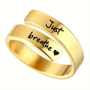 Bague en acier inoxydable transfrontalière avec inscription anglaise « Just Breathe Deep Breath » et double ouverture croisée - Product Image 6