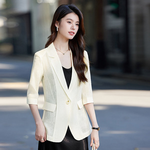Light Blue Women's Blazer Three Quarter Sleeve Solid Color Breathable Office Wear - Product Image 4