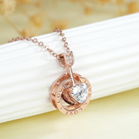 YBO élégant 925 argent or Rose Double face en forme de coeur pendentif collier chaîne réglable grenat naturel fête de fiançailles
