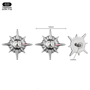 <b>Titanium</b> Eight Pointed Star Earrings 7.8mm Internal Thread Lip <b>Studs</b> Ear Cartilage Jewelry Body Piercing Replacement Head - Product Image 1