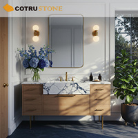 Vasque double en marbre Calacatta Viola avec dessus en pierre naturelle personnalisé, avec meuble en bois pour salle de bain de luxe