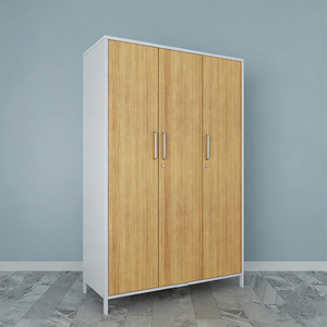 Armadio Moderno in Metallo e Acciaio con 3 <span class=keywords><strong>Ante</strong></span> Scorrevoli in Legno, Cassetti e Ripiani, Bianco, per Camera da Letto - Product Image 2