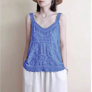 Top Básico de Verano Casual Vintage de Color Sólido sin Mangas con Cuello en V, Nueva Moda Elegante, Holgado y Cómodo, Top de Encaje para Mujer - Product Image 2