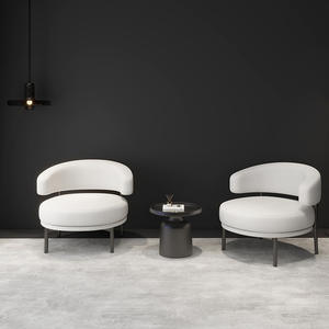 Modern Single <b>Sofa</b> Chair White Upholstered Round Seat Living Room Lounge Chair - Product Image 2