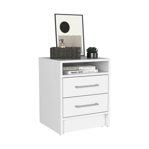 Nightstand 20H Two <b>Drawers</b> Superior Top Metal Handles White <b>Storage</b> <b>Drawer</b> - Product Image 4