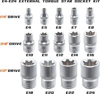 Jeu de douilles étoiles femelles E-Torx MT-TOOLS durable de 14 pièces, bleu, garantie 1 an, compatible avec la plupart des voitures et Tesla, outils pour véhicules en acier