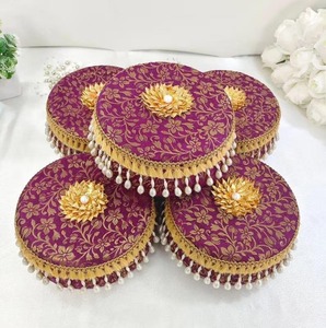Handcrafted Round Steel Brocade Art Decor Foldable Dishwasher Safe Food Grade Eco-Friendly Wedding Favor Gift <b>Box</b> for Guests - Product Image 1