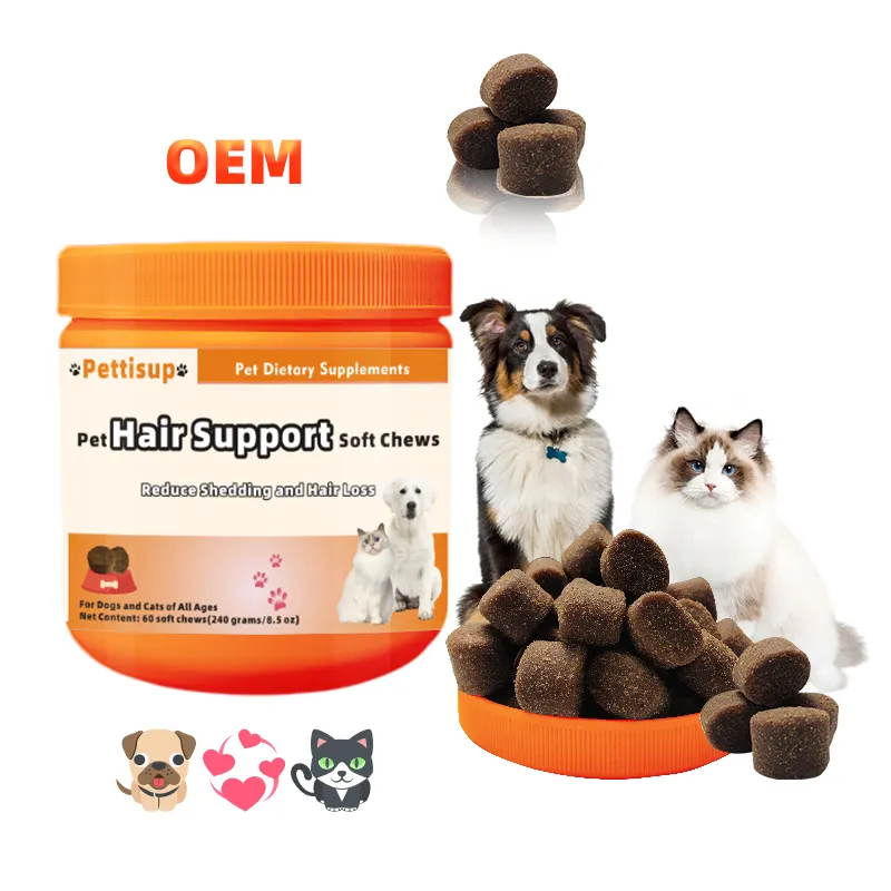 Pettisup cilt ve ceket Omega 3 köpekler için davranır Vitamin Bite takviyesi kedi Omega 3 Bite gıda için saç büyüme yumuşak çiğniyor teşvik