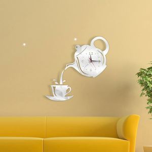 Creative Eco-Friendly Contemporary Coffee Cup Teapot DIY 3D <b>Wall</b> Clock Acrylic <b>Mirror</b> Sticker Home Decor - Product Image 3