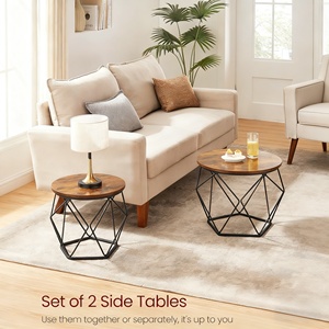 Vendita calda robusto rustico <span class=keywords><strong>marrone</strong></span> rimovibile rotondo moderno in metallo e legno tavolino da caffè per soggiorno camera da letto balcone - Product Image 1