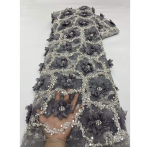 7971 Wholesale 5 Yards Nigerian French Lace Fabric Eco-Friendly <strong>Sequined</strong> Rhinestone <strong>Material</strong> for Women Dresses - Product Image 5