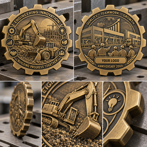 Custom Engineering <b>Machinery</b> Anniversary Gear Challenge Coin Antique Gold Corporate Recognition OEM ODM - Product Image 2