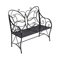 Banc de jardin double en fonte noire antique Oniya avec dossier papillon pour la décoration de la maison
