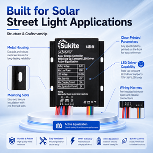 Controlador <span class=keywords><strong>Solar</strong></span> Sukite Dependable MPPT Boost 6460 6.4V 60W 20A para Alumbrado Público con Sensor para Proyectos <span class=keywords><strong>de</strong></span> Iluminación <span class=keywords><strong>Solar</strong></span> - Product Image 5