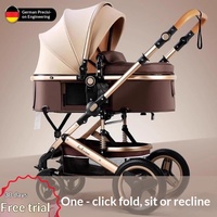 Poussette Bébé Allemande Luxe Léger Confortable Utilisable Assise ou Allongée Légère Bidirectionnelle Haute Vue Pliable Amortissante