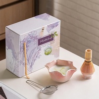 Ensemble de 100 pièces de bols à matcha en porcelaine japonaise écologique de 350 ml, motif feuille de lotus, avec fouet et support, style moderne, pour le commerce transfrontalier