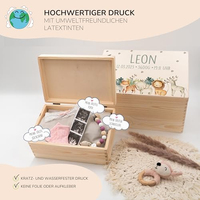 Boîte à souvenirs en bois à imprimé animalier avec couvercle, coffre de rangement personnalisé pour la naissance, le baptême, la fête prénatale et les anniversaires