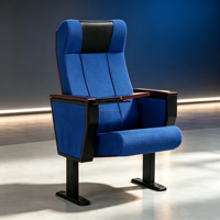 Chaise d'auditorium bleue rembourrée avec tablette d'écriture pliable, dossier haut, siège de salle de conférence, fixation au sol