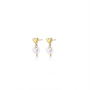 Boucles d'oreilles pendantes en forme de cœur avec fausses perles plaquées or pour femmes, à porter au quotidien - Product Image 1