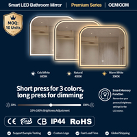 Miroir de salle de bain intelligent LED personnalisé avec logo, rétroéclairé en arche, anti-buée, capteur tactile, mural, pour projets hôteliers, certifié UL CE