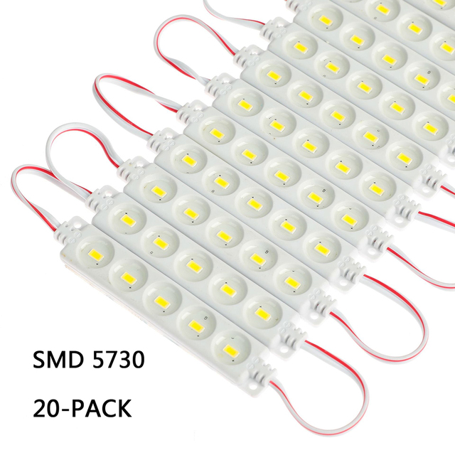 20pcs DC12V SMD 5730 Injection Waterproof LED Module Light Strip 3W Power White Red Green Blue Yellow Pink Decorative Tape Light