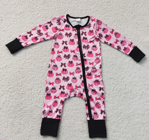 Pantalones de manga larga para bebé niña, pelele de otoño con estampado de calabazas y lazos, pelele con cremallera para niña pequeña - Product Image 5