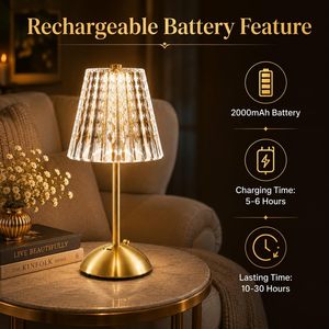 โคมไฟตั้งโต๊ะไร้สายแบบชาร์จไฟได้คริสตัล LED ไร้สายแบบสัมผัสทันสมัยสไตล์นอร์ดิกแบบพกพาสำหรับร้านอาหารโคมไฟตั้งโต๊ะ - Product Image 5