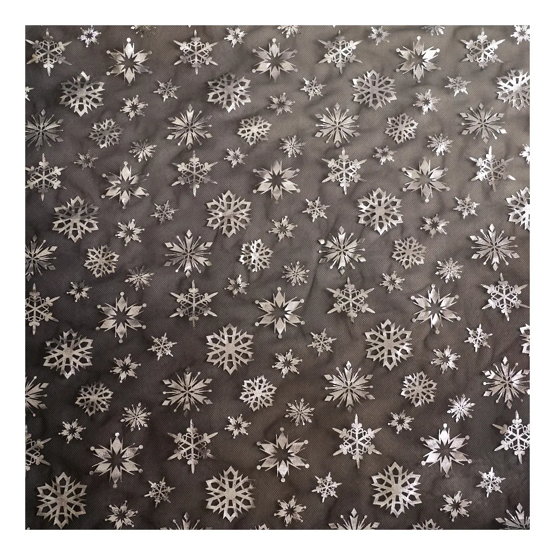 Wholesale Glitter Foil Print Snowflake Fabric Christmas Glitter Tulle Fabric For Christmas Decoration