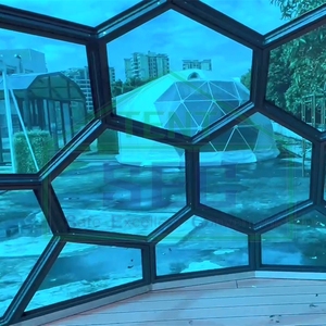 Marco de aleación de aluminio Hexagonal resistente a la nieve, cúpula de cristal redonda de diseño de alta gama para exteriores, Camping, Hotel, complejo turístico, con Base de <span class=keywords><strong>madera</strong></span> - Product Image 2