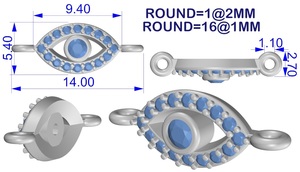 Connecteur Œil Turc en Saphir Bleu CZ, Argent Sterling 925 Plaqué Or 18K, Breloque pour la Fabrication de Bijoux - Product Image 6