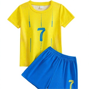 Conjunto de Camiseta de Fútbol Amarilla y Azul con el Número 7, Estampado Sublimado, Cuello Redondo, Manga Corta, Absorbe la Humedad, Ropa Deportiva para Niños - Product Image 1