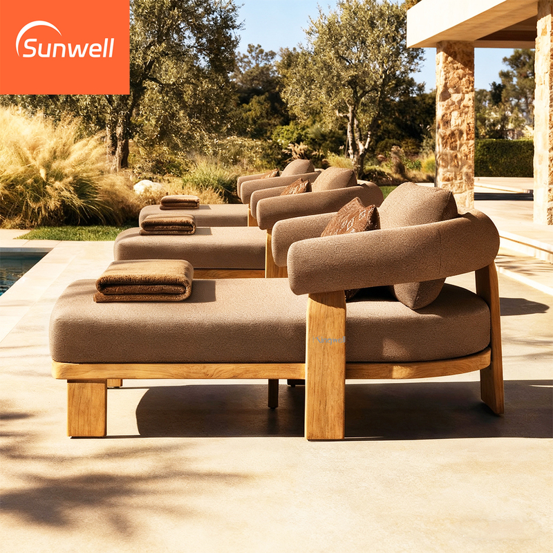 Outdoor Modern Teak Recliner Chaise Sun