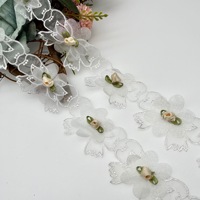 Garniture en dentelle de guipure en organza de haute qualité et de luxe personnalisée, ruban de fleurs pour décoration de perles de robe