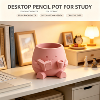 Porte-stylo mignon en forme de personnage de lecture, organisateur de bureau imprimé en 3D, pot à crayons grande capacité pour la maison, le bureau, la table d'étude, décoration