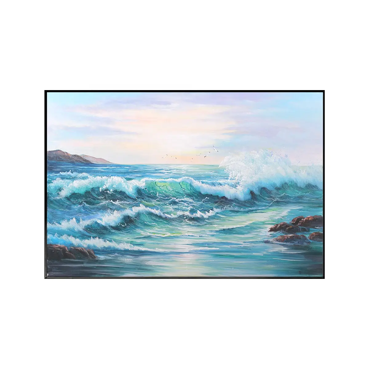Sea Landscapes Oil Painting on Canvas Texture Blue Ocean Scenery Oil Painting Hand-Painted Abstract Artwork Canvas Wall Art