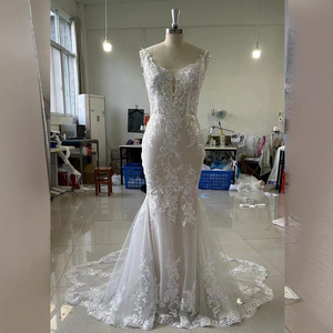Nouvel arrivage de robes de mariée mode de luxe robe de mariée sans manches sirène en dentelle légère pour femmes robe de mariée - Product Image 5