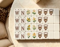 Ensemble de Mahjong Américain Personnalisé de Luxe en Acrylique Imprimé Léopard à Quatre Niveaux, Portable, Durable et Écologique, Gravé