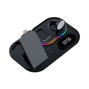 Station de charge sans fil haute vitesse 4-en-1 tendance avec horloge LED et socle pour iPhone, prise standard - Product Image 1