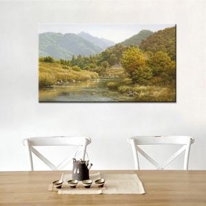 Peinture sur toile Paysage de montagne avec ruisseau, Art décoratif vert, Œuvre d'art à l'huile pour la décoration intérieure - Product Image 4