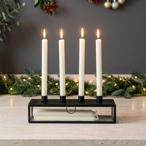 Wholesale Modern <b>Black</b> Metal Candle Stand with Glass Storage Box Handmade Durable for Christmas & Easter Home Decoration - Product Image 6