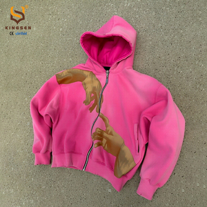 Sweat à capuche zippé surdimensionné en molleton 100 % coton, coupe personnalisée, style Y2K Hip Hop Rétro Streetwear, broderie, délavage acide, pour homme - Product Image 5